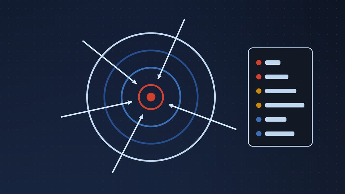 Illustration: probes converging on a target, with the findings recorded in a report.