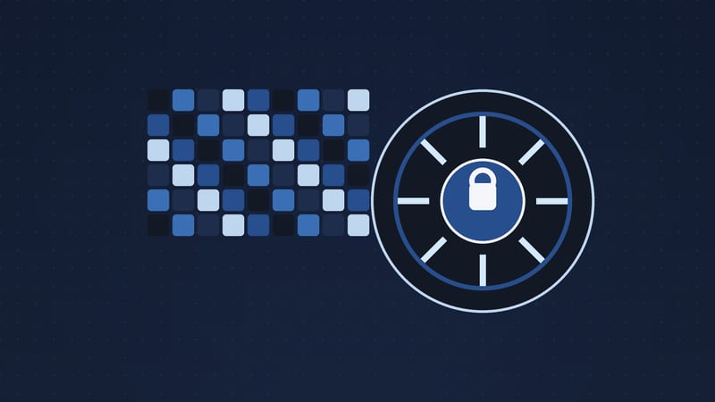 Illustration: a matrix of model weights behind a vault door.